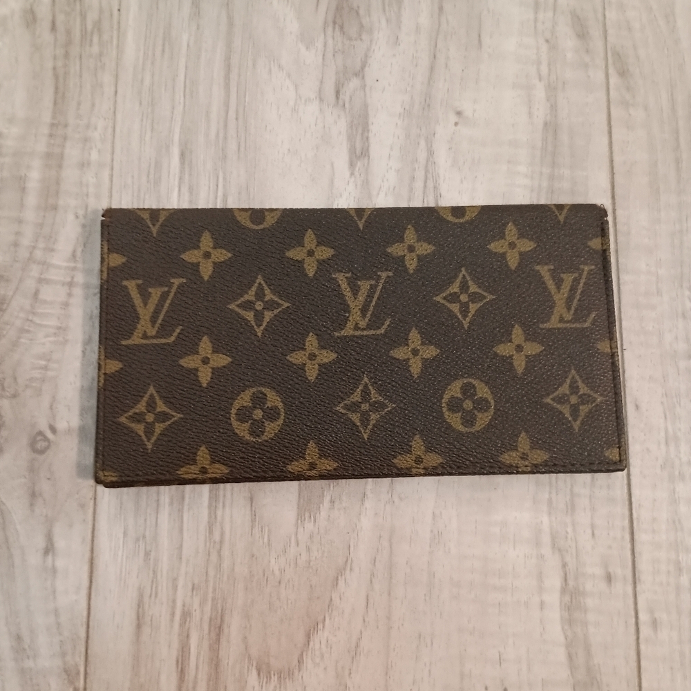 LOUIS VUITTON Monogram Porte Monnaie Credit Long Wallet Brown/ Check Holder